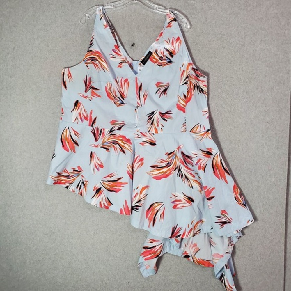 Lanen Bryant Women Top 24 Blue Floral Asymmetric Sleeveless Feather Print Peplum